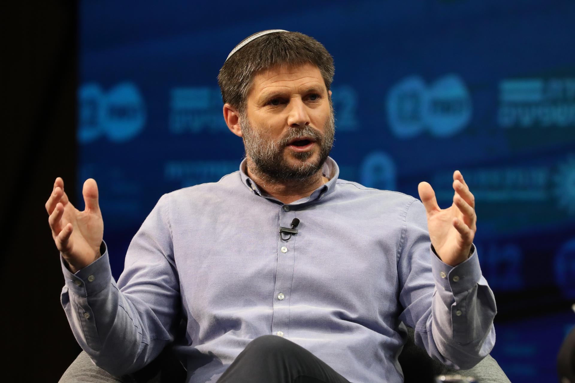 Leader of the right wing Religious Zionist Party Bezalel Smotrich speaks during the 'Influencers Conference' of the Israeli leading News Channel 12 in Jerusalem, Israel, 07 March 2021. EFE-EPA FILE/ABIR SULTAN