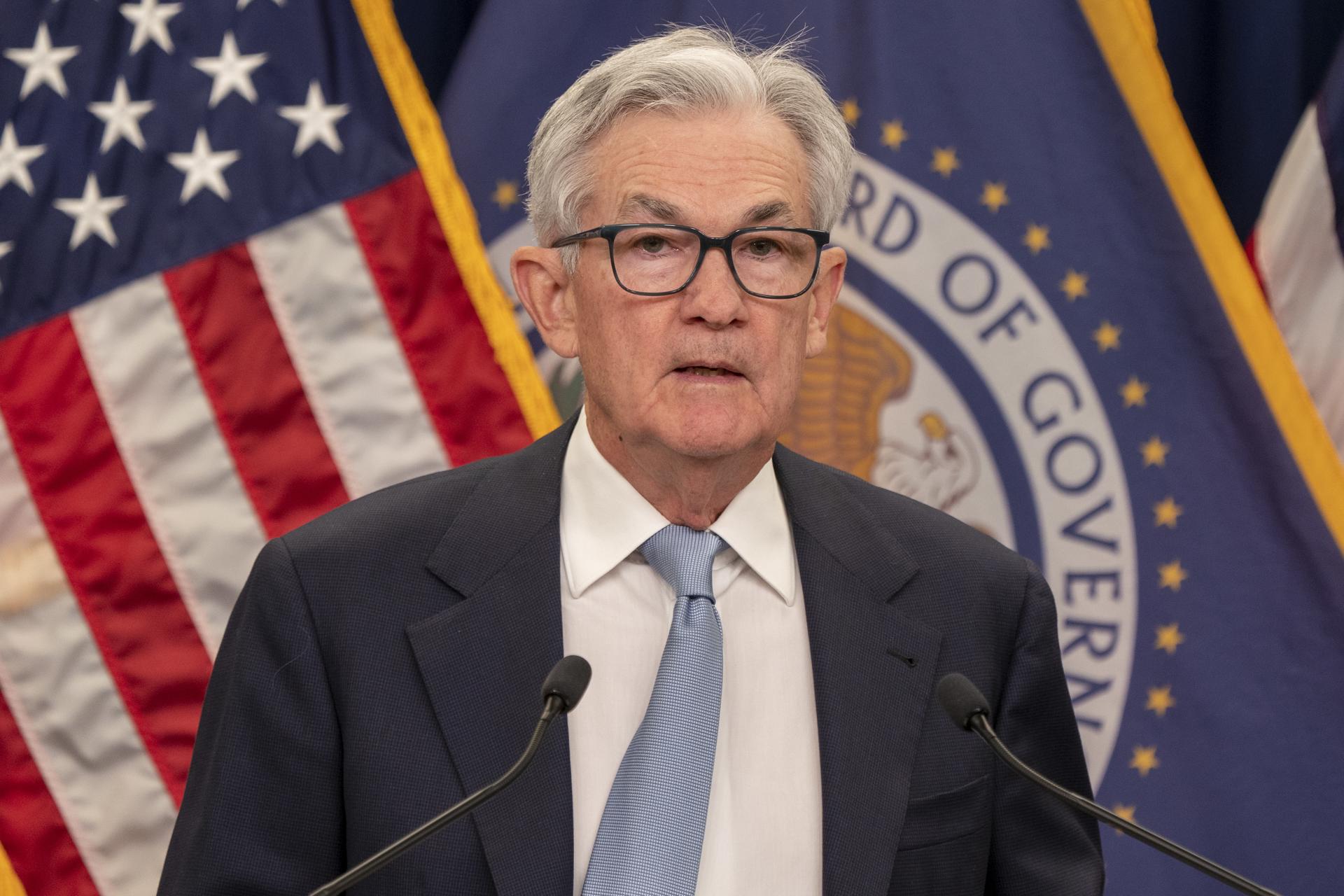 US Federal Reserve Chairman Jerome Powell holds a press conference in Washington on 22 March 2023. EFE/Shawn Thew