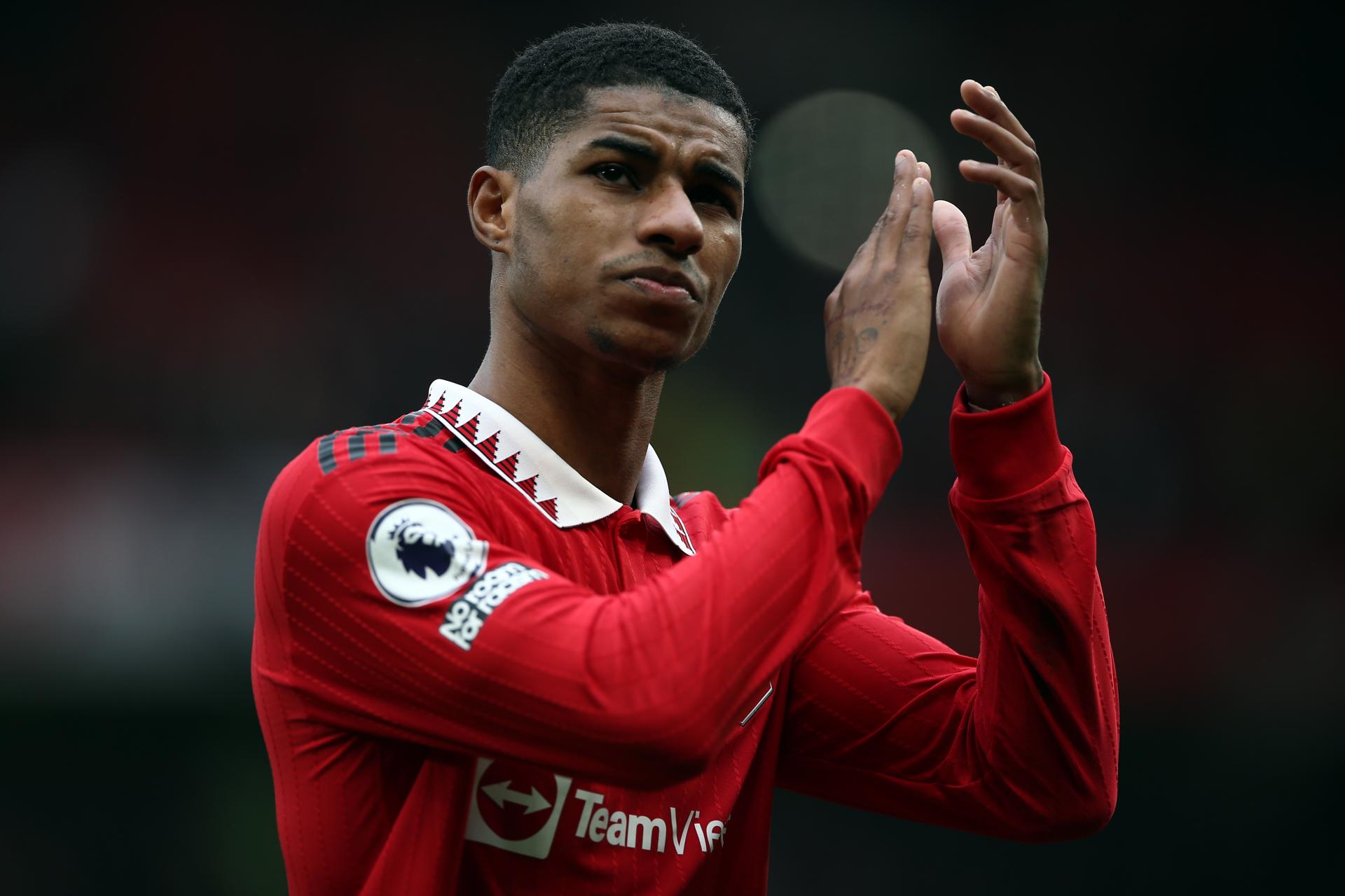 Manchester (United Kingdom), 12/03/2023.- Marcus Rashford of Manchester United reacts after the English Premier League soccer match between Manchester United and Southampton in Manchester, Britain, 12 March 2023. EFE/EPA/Adam Vaughan EDITORIAL USE ONLY. No use with unauthorized audio, video, data, fixture lists, club/league logos or 'live' services. Online in-match use limited to 120 images, no video emulation. No use in betting, games or single club/league/player publications