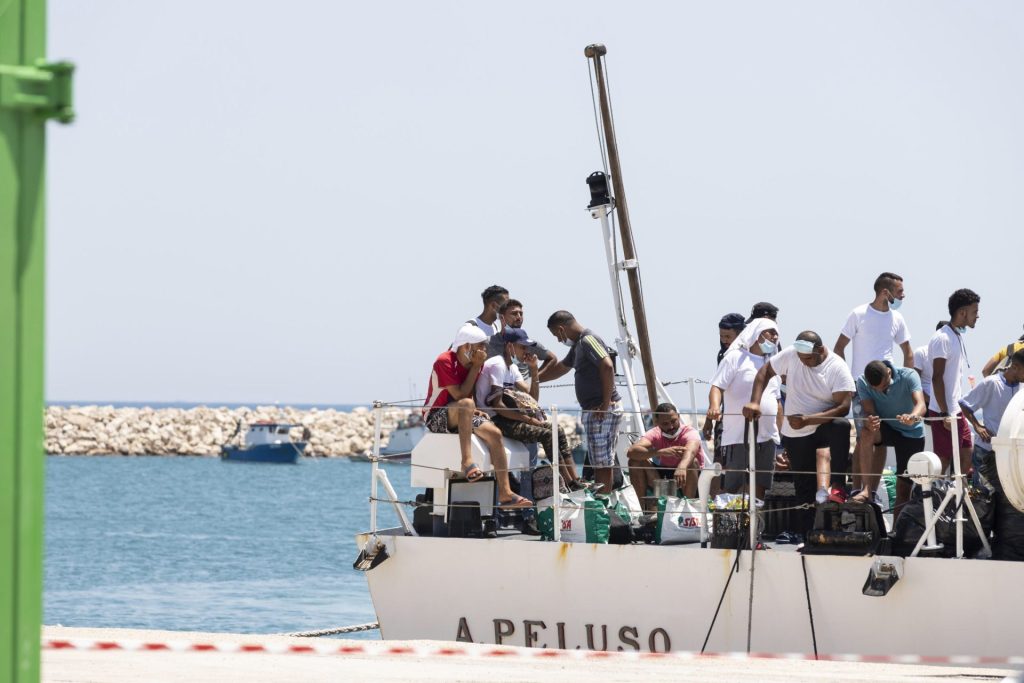A group of immigrants arrived on the island of Lampedusa.