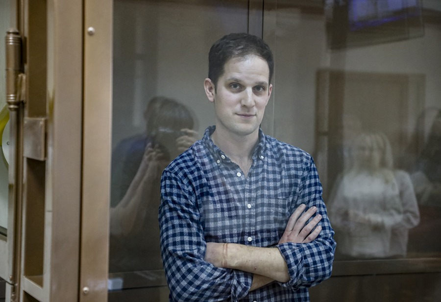 El corresponsal del The Wall Street Journal, Evan Gershkovich, hoy durante el juicio. 