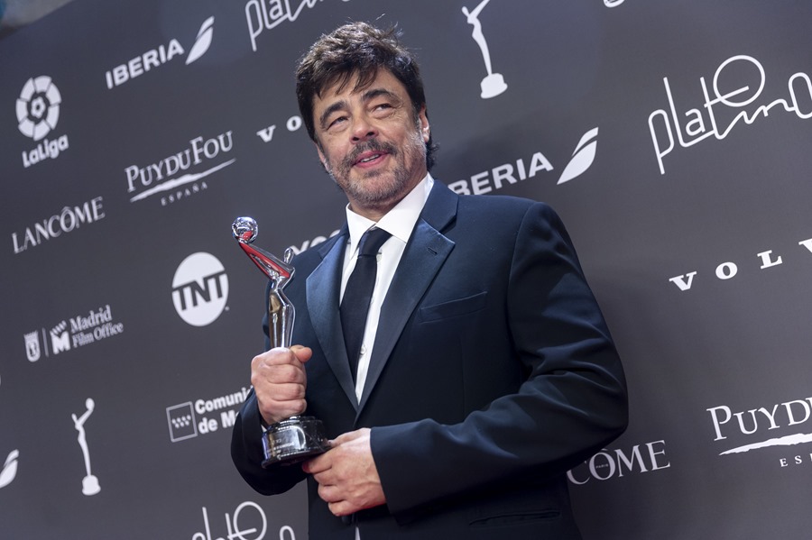 El actor Benicio del Toro tras recibir el premio de Honor en la gala de los Premios del cine iberoamericano, celebrada en Madrid.