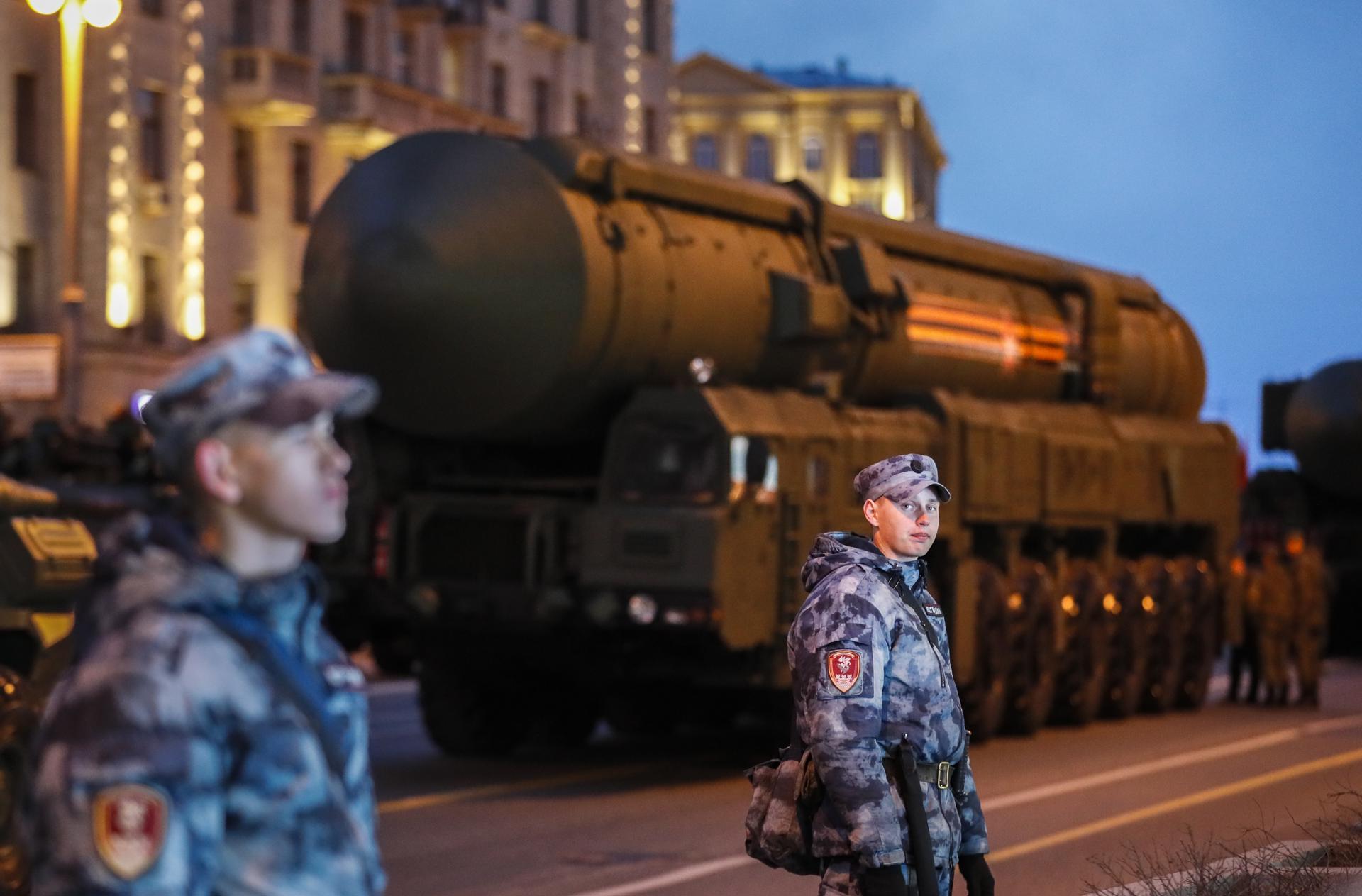 Russian Yars intercontinental ballistic missile launcher at Tverskaya street during the rehearsal of the Victory Day parade in Moscow, Russia, 28 April 2022. EFE-EPA FILE/YURI KOCHETKOV
