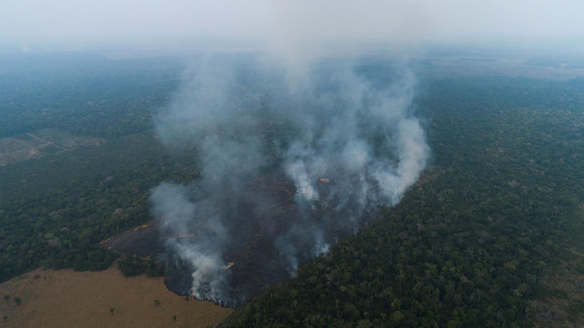 Vista aérea de los efectos de un incendio en la Amazonía de Rondonia (Brasil), en una fotografía de archivo. EFE/Joédson Alves