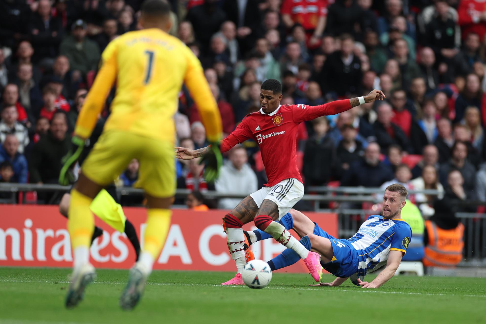 Action during the FA Cup semifinal match won by Manchester United over Brighton & Hove Albion in a penalty shootout after 120 minutes of regulation plus extra time, at Wembley Stadium in London, on April 23, 2023. EFE/EPA/ISABEL INFANTES
