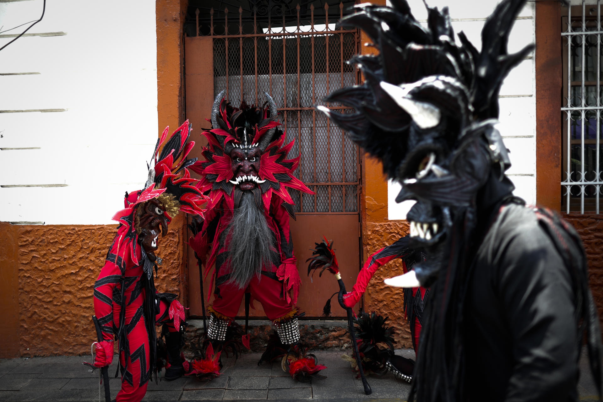 People participate in the dance of the great devil as part of the 2nd Festival of Devils in Panama City, Panama, 16 April 2023. EFE/ Bienvenido Velasco