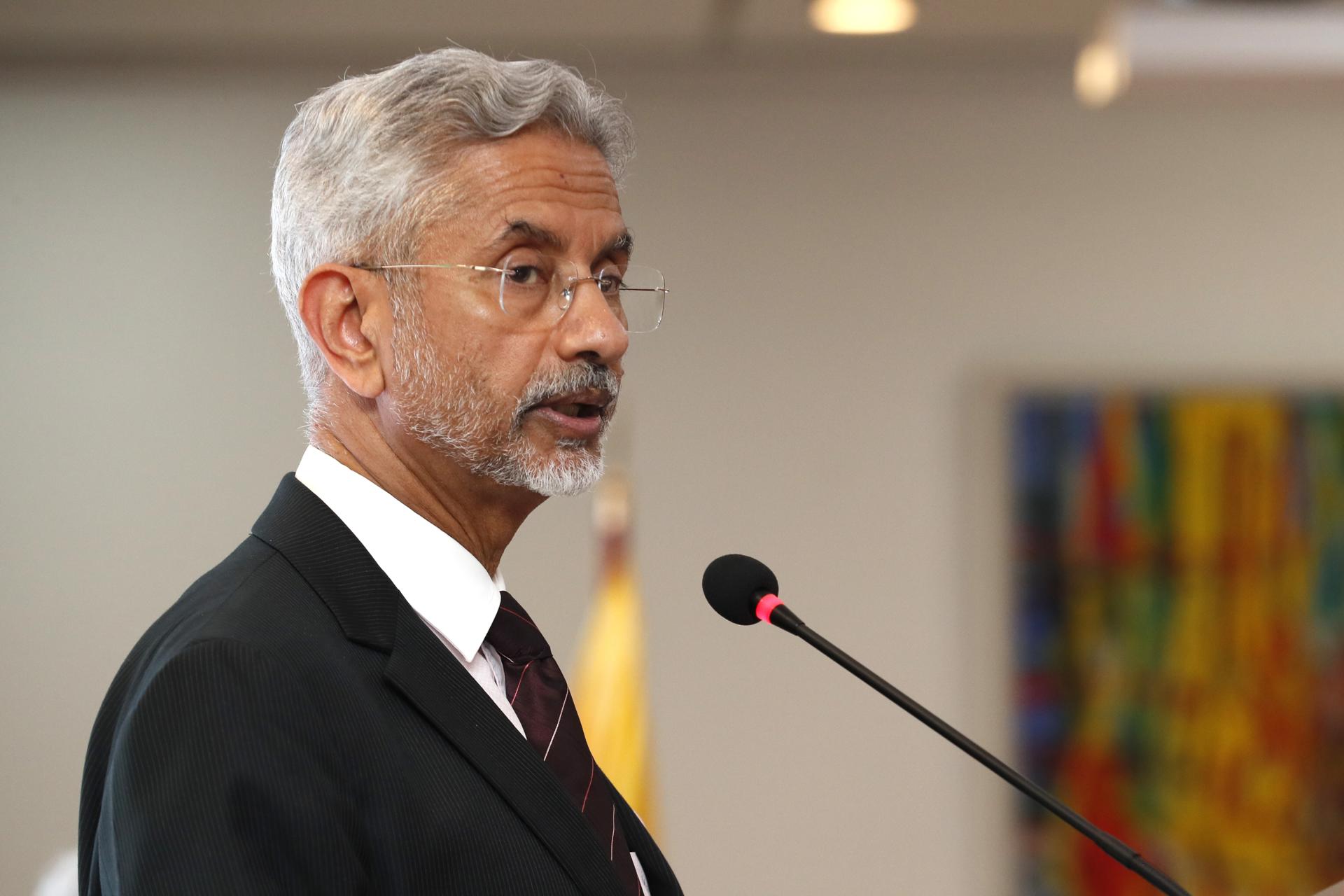 India's foreign minister, Dr. S. Jaishankar, speaks at the India-Colombia Business Forum in Bogota on 27 April 2023. EFE/Carlos Ortega
