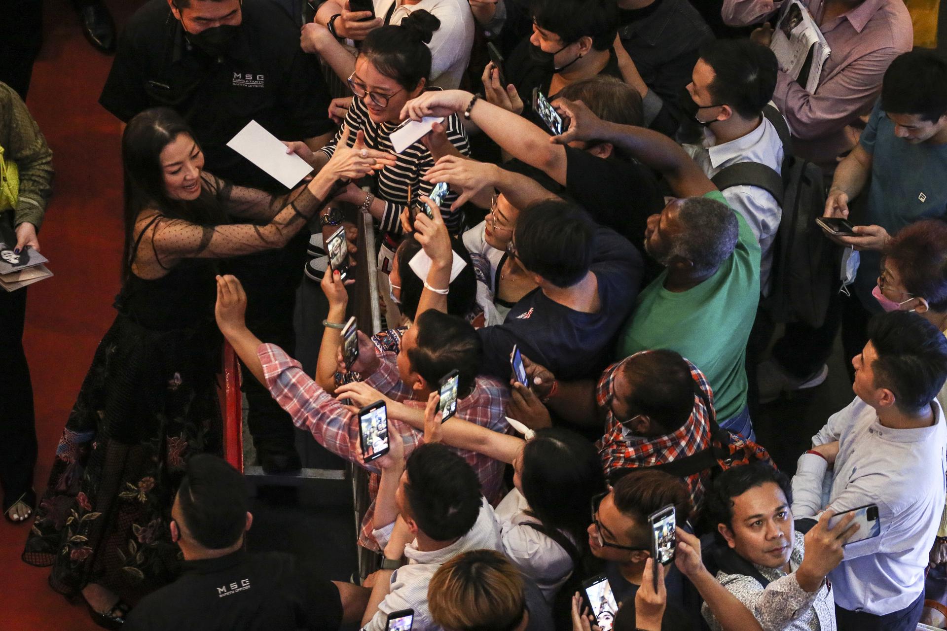 Malaysian Oscar Winner Michelle Yeoh (L) meets her fans in Kuala Lumpur, Malaysia, 18 April 2023. EFE/EPA/FAZRY ISMAIL