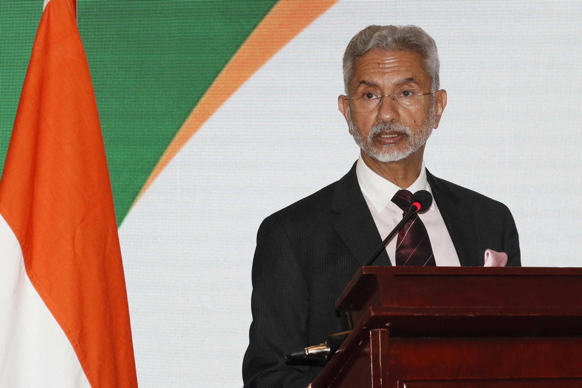 India's foreign minister, Dr. S. Jaishankar, speaks at the India-Colombia Business Forum in Bogota on 27 April 2023. EFE/Carlos Ortega