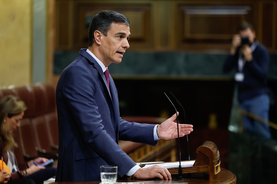 El presidente del Gobierno, Pedro Sánchez, hoy en el pleno del Congreso de los Diputados. 