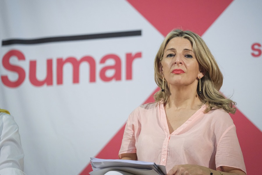 La vicepresidenta del Gobierno y ministra de Trabajo, Yolanda Díaz, durante una acto de Sumar.