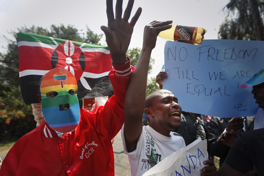 Protesta de miembros de la comunidad gay ante la Alta Comisión de Uganda en Nairobi (Kenia), en una imagen de archivo. 
