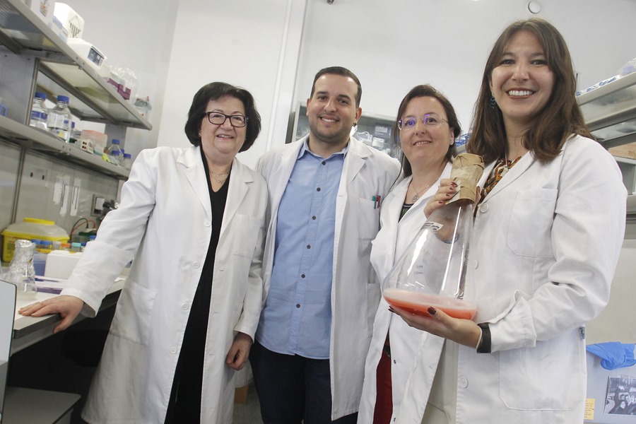Micaela Giani (1d); Rosa María Martínez (2d); Gloria Peiró (1i); y Yoel Genaro Montoyo del grupo de investigación de Bioquímica Aplicada de la Universidad de Alicante.
