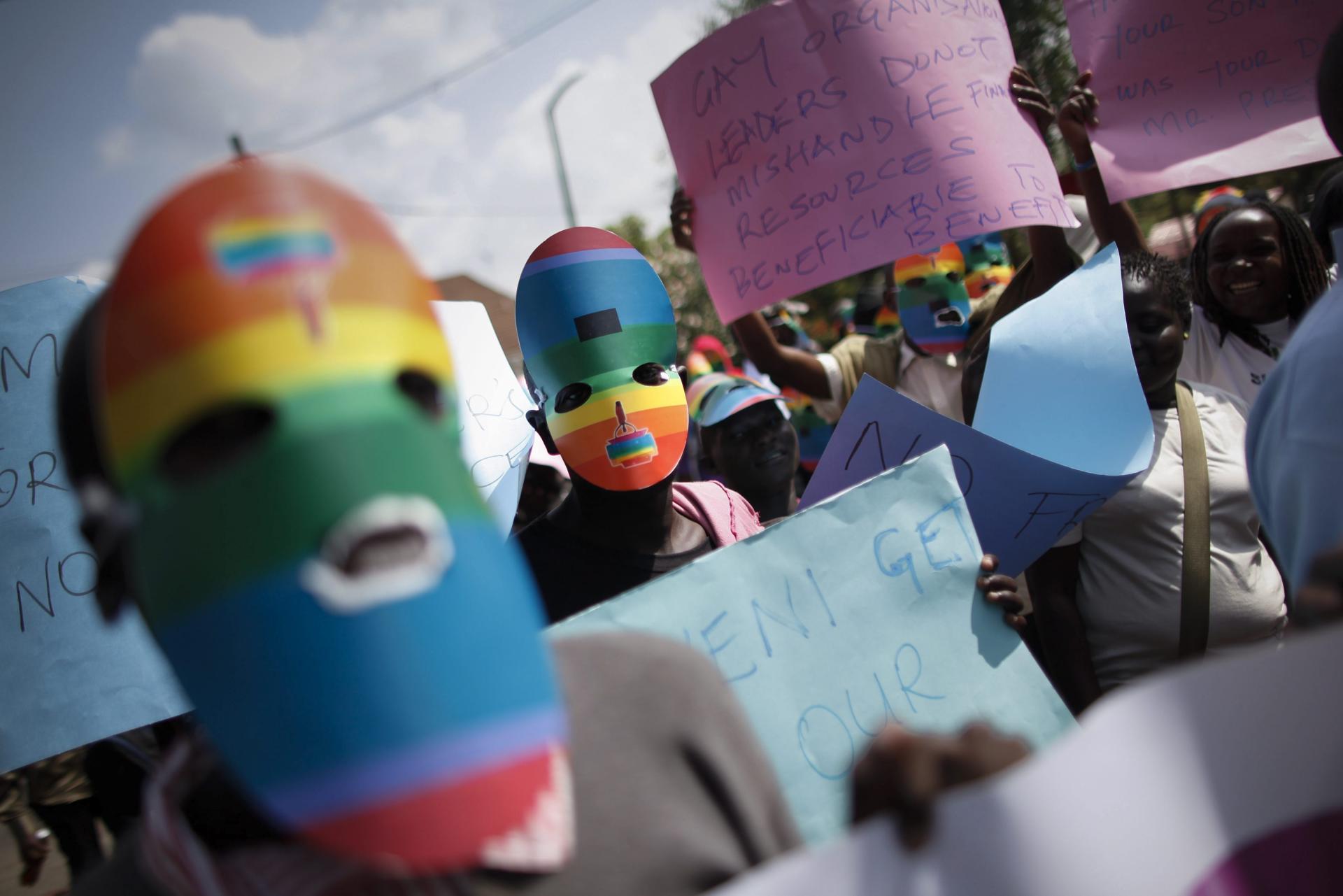 Members of the gay community protest before the High Commission of Uganda in Nairobi, Kenya, on February 10, 2014. EFE FILE/Dai Kurokawa
