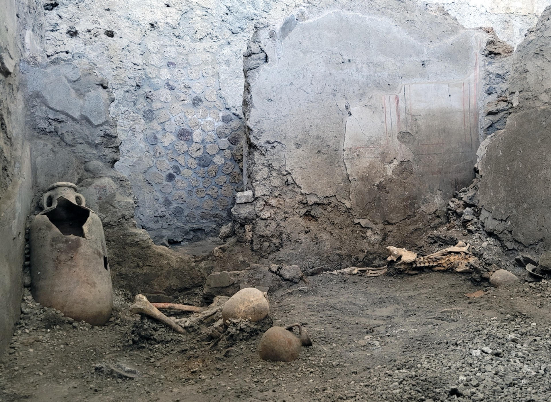 A view of the remains of two bodies that have emerged while digging in the ruins of Pompeii, Italy, 16 May 2023. EFE/POMPEII ARCHAEOLOGICAL PARK/EDITORIAL USE ONLY/MANDATORY CREDIT