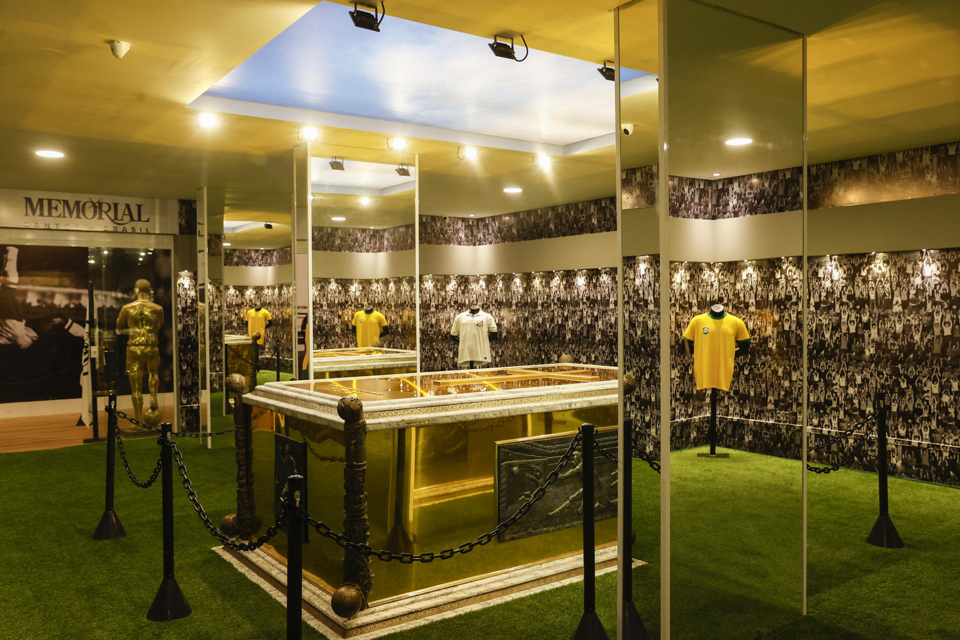 Photograph showing a portion of the mausoleum where soccer great Pele is interred, on May 15, 2023, in Santos, Brazil. EFE/Sebastiao Moreira