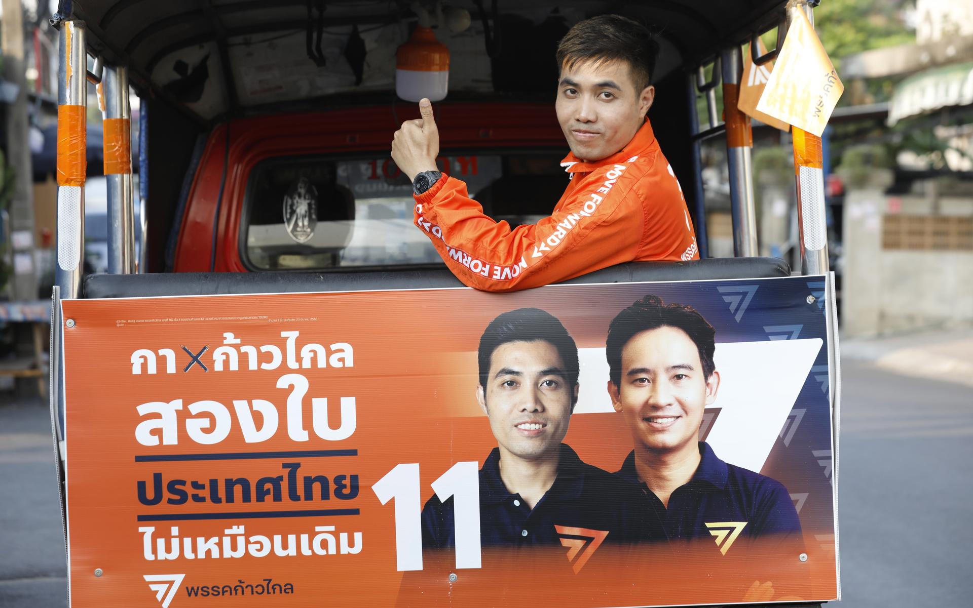 Former leader of anti-government street protest and Move Forward Party's Member of Parliament candidate Piyarat Chongthep poses for photos during a general election campaign in Bangkok, Thailand, 21 April 2023 (issued 07 May 2023). EFE-EPA/NARONG SANGNAK/FILE