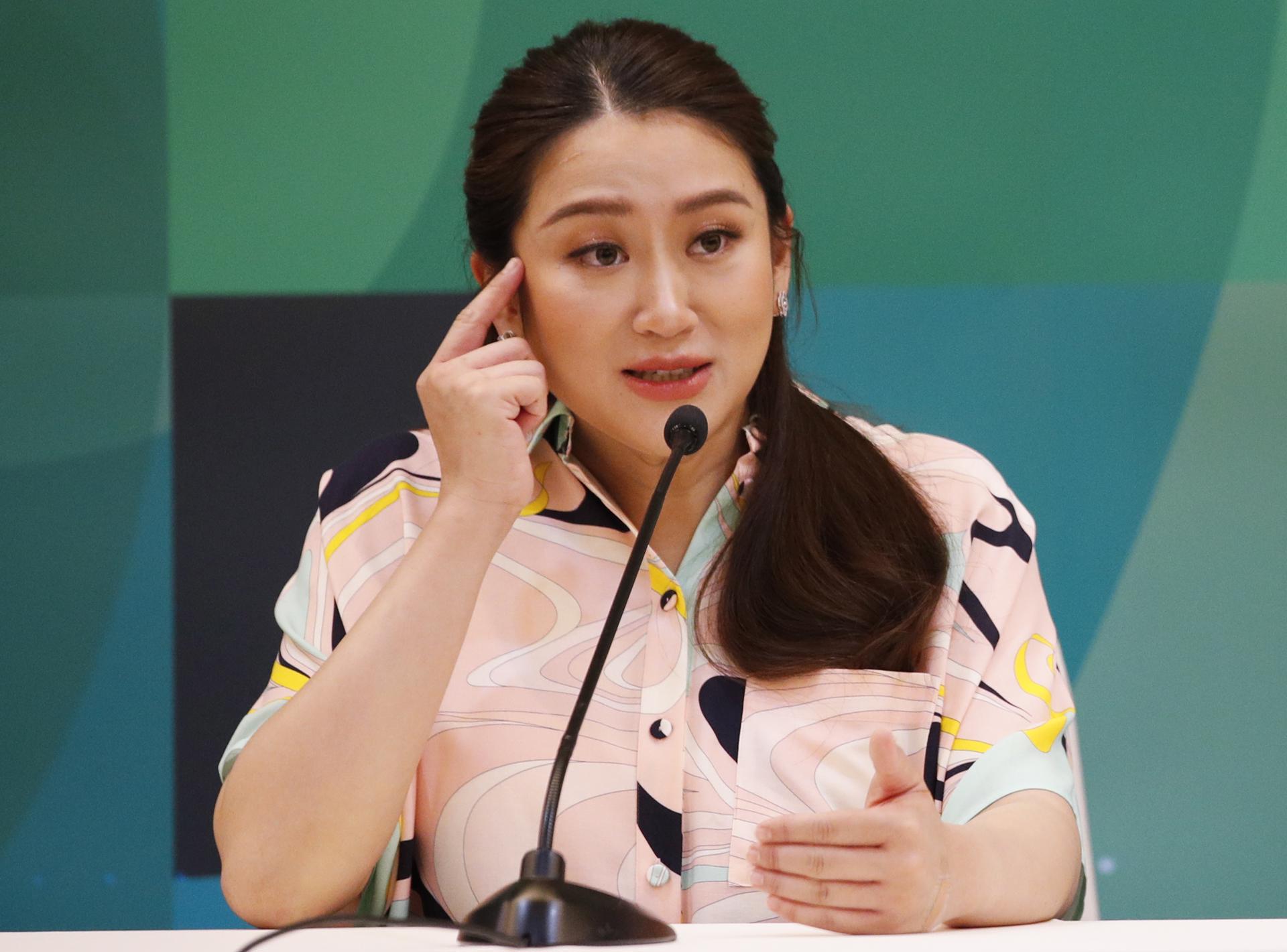 Pheu Thai Party's prime ministerial candidate Paetongtarn Shinawatra gives a press conference following her son's birth at a hospital in Bangkok, Thailand, 03 May 2023. EFE-EPA/RUNGROJ YONGRIT/FILE