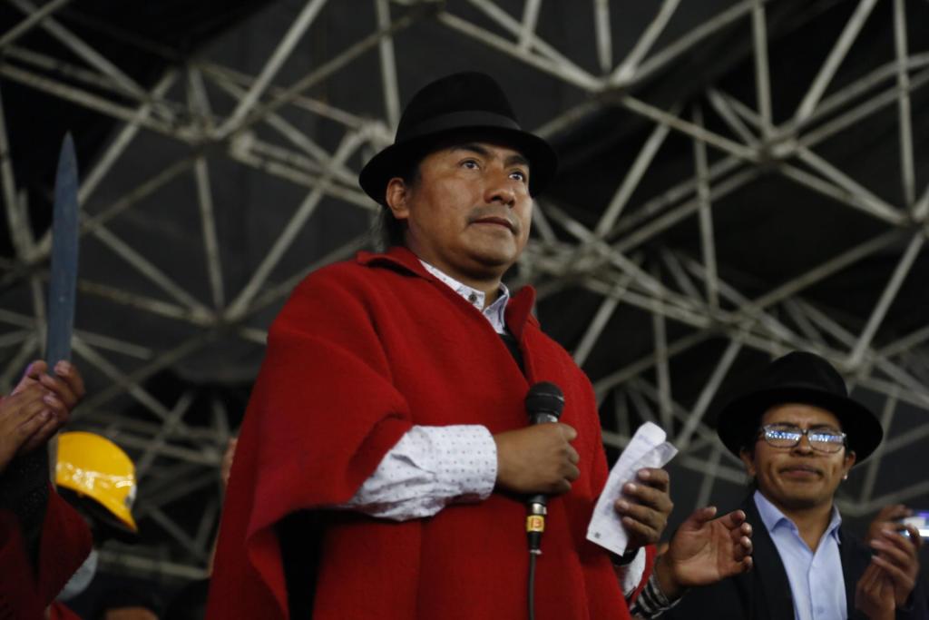 El presidente de la Confederación de Nacionalidades Indígenas del Ecuador (Conaie), Leonidas Iza, en una fotografía de archivo. EFE/Santiago Fernández
