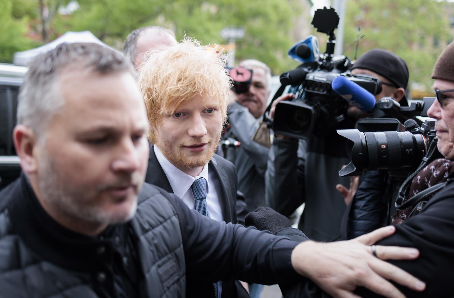 English singer-songwriter Ed Sheeran arrives on 4 May 2023 at a Manhattan courthouse to hear the verdict in a case in which he was accused of plagiarizing a 1973 song co-written by the late R&B and soul legend Marvin Gaye. Sheeran was cleared by the jury of the allegations of copyright infringement. EFE/EPA/JUSTIN LANE