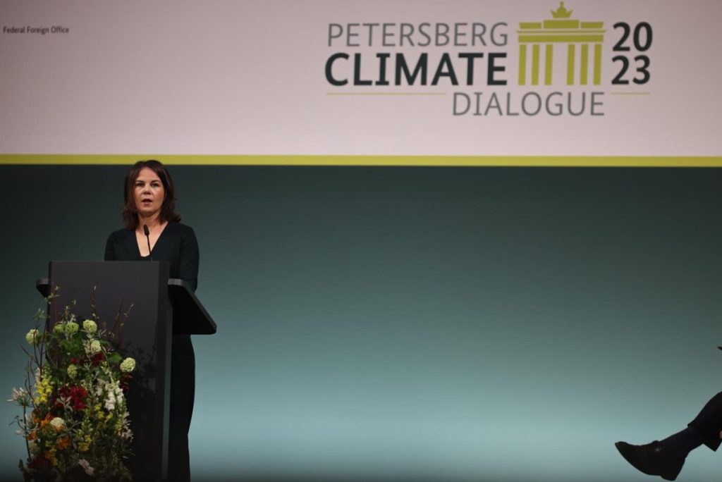 German Foreign Minister Annalena Baerbock speaks during a meeting of the Petersberg Climate Dialogue at the Foreign Ministry in Berlin, Germany.