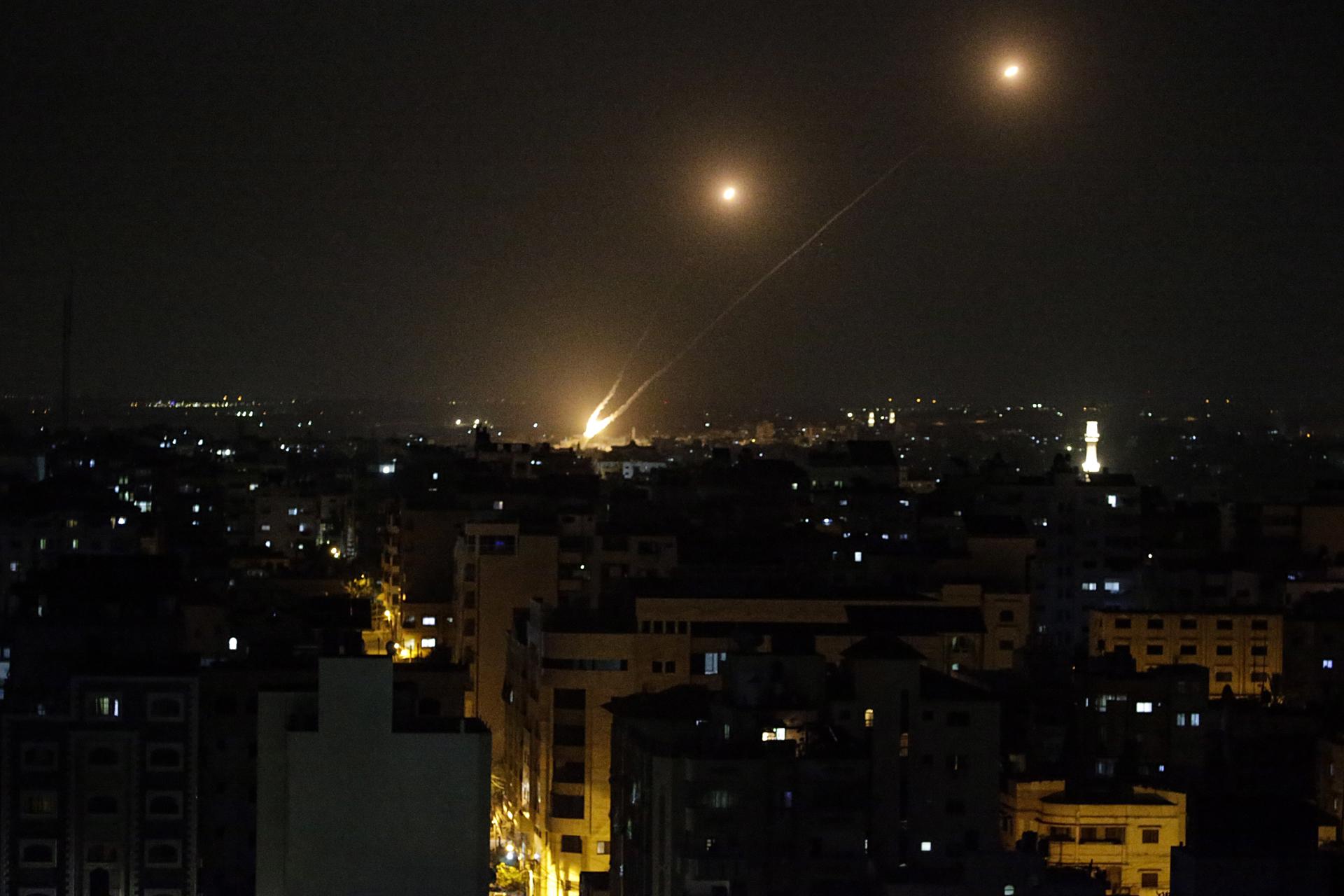 Rockets are fired from Gaza by fighters from Al-Quds Brigades, the armed wing of the Palestinian Islamic Jihad towards Israel, in Gaza City, 13 May 2023. EFE-EPA/MOHAMMED SABER
