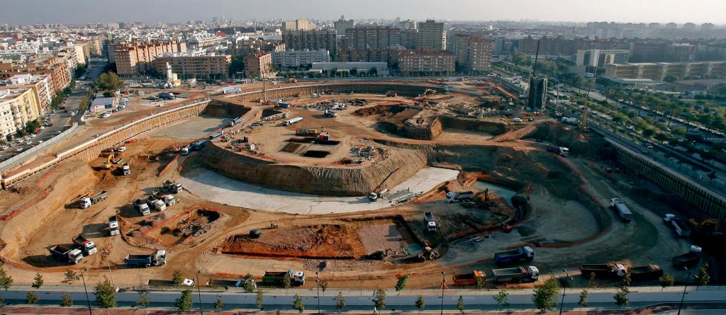 Vista aérea de las obras del nuevo estadio de Mestalla, en una imagen de 2007. EFE/Manuel Bruque
