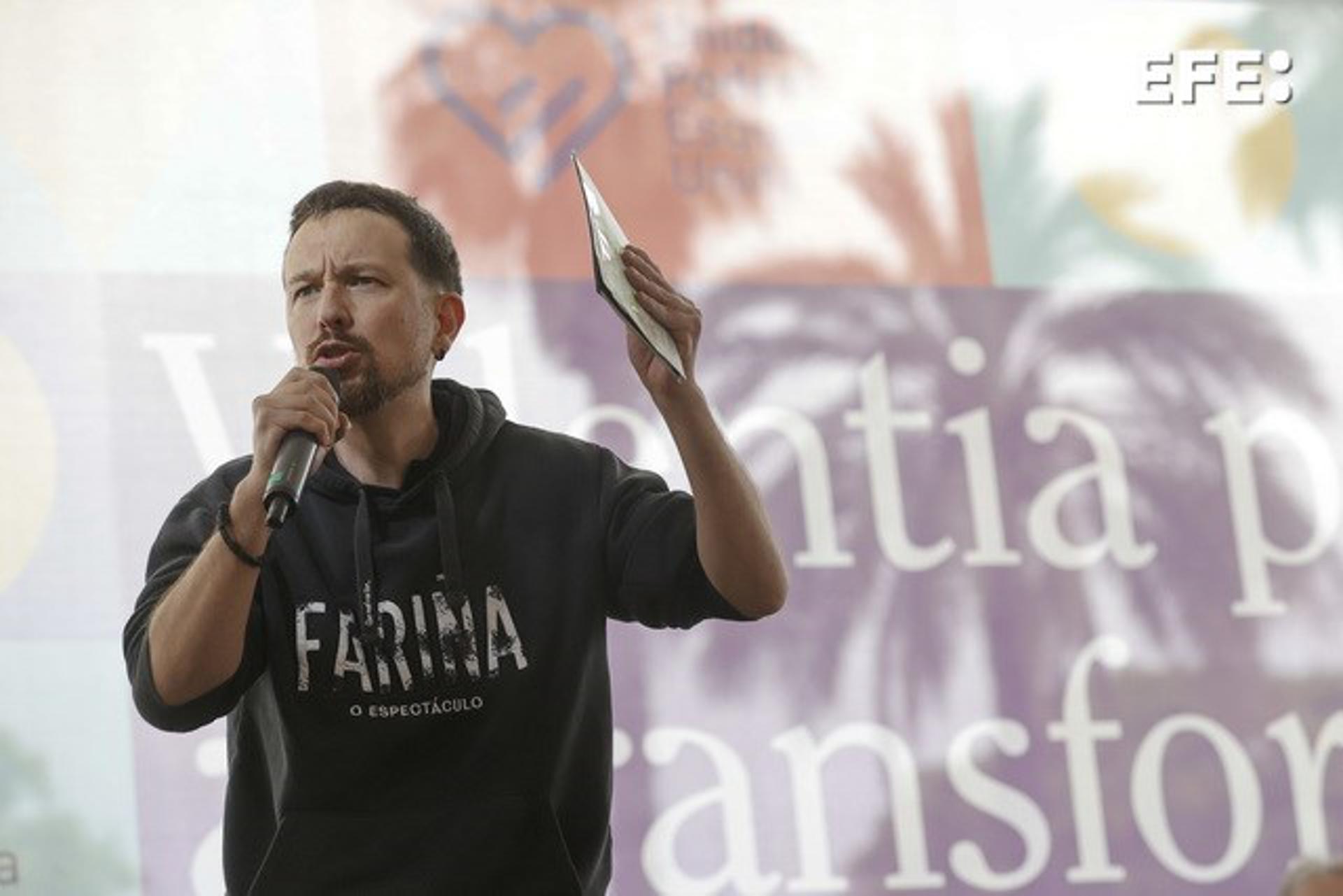 El exlíder de Podemos Pablo Iglesias, en el acto de cierre de campaña de Unides Podem en valència. EFE/ Kai Forsterling