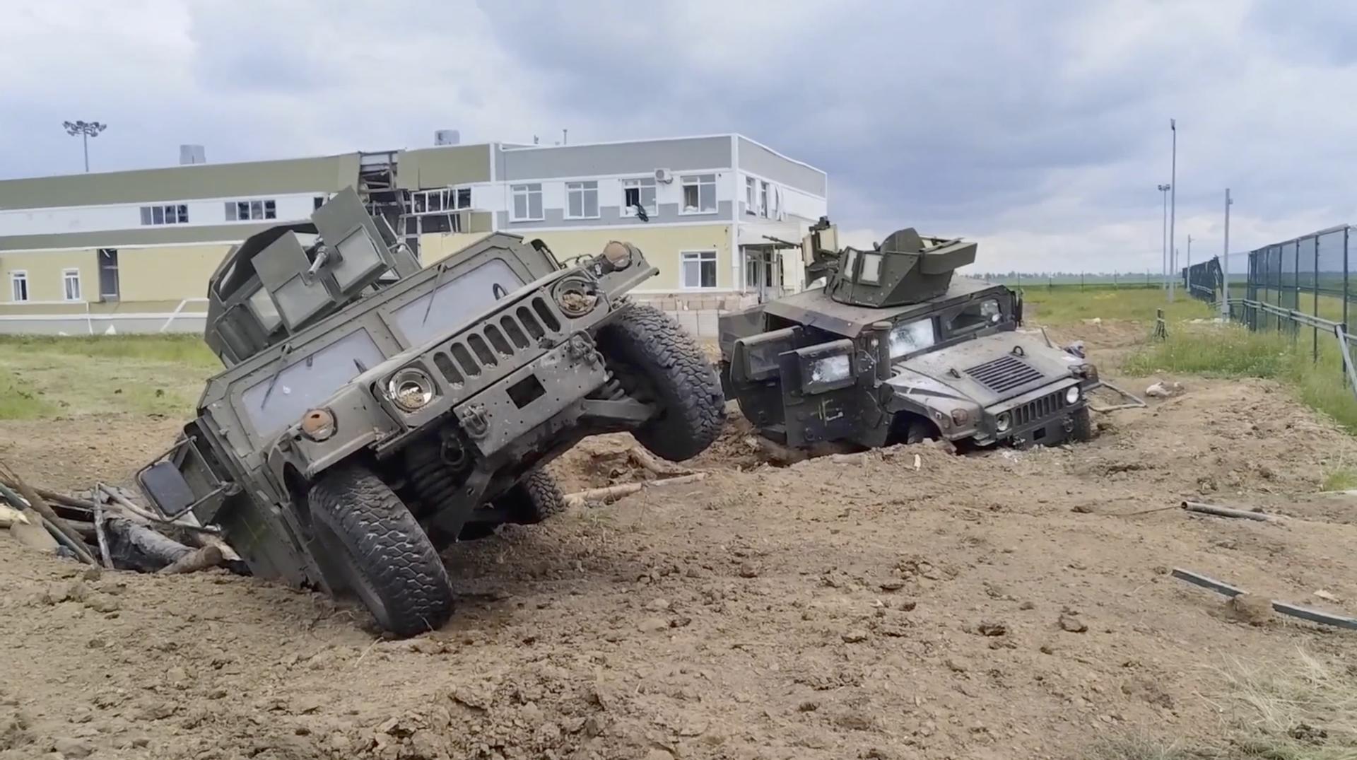 A still image taken from a handout video made available by the Russian Defence Ministry Press-Service shows destroyed armored fighting vehicles in the Grayvoronsky district of Belgorod region, Russia, 23 May 2023. EFE/EPA/RUSSIAN DEFENCE MINISTRY PRESS SERVICE HANDOUT -- MANDATORY CREDIT -- HANDOUT EDITORIAL USE ONLY/NO SALES