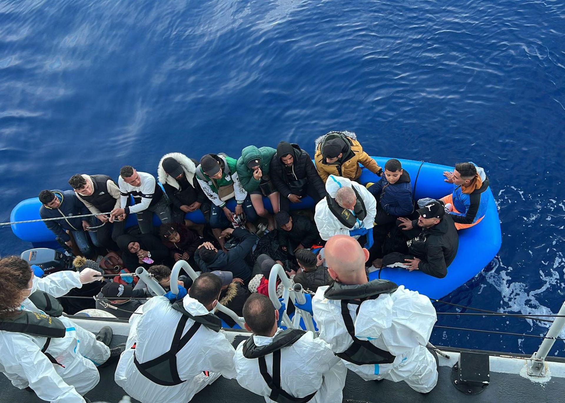 Migrants pictured after they were rescued in Lampedusa, Italy, 06 May 2023.  EFE/EPA/Concetta Rizzo

