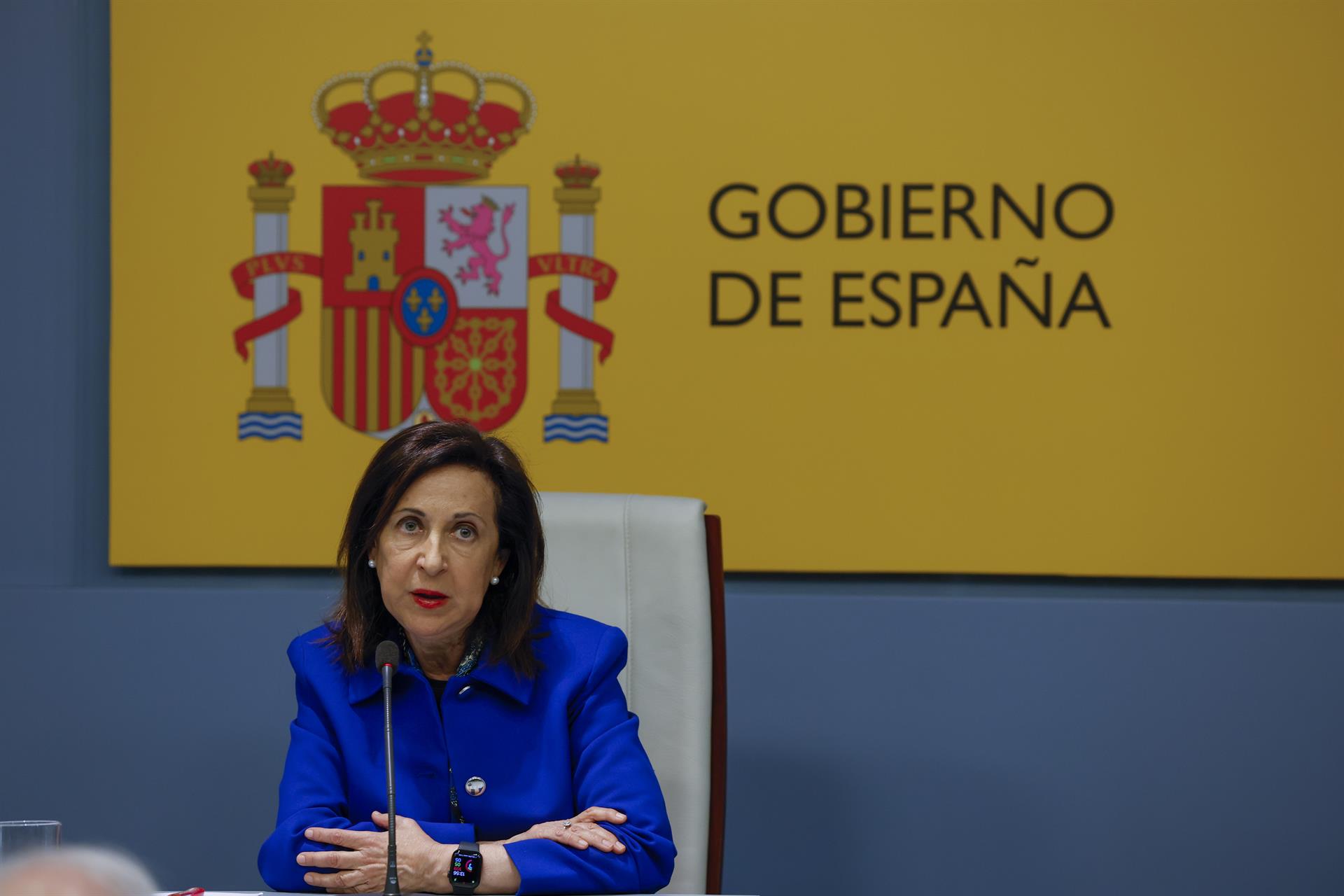 La ministra de Defensa, Margarita Robles durante una rueda de prensa.