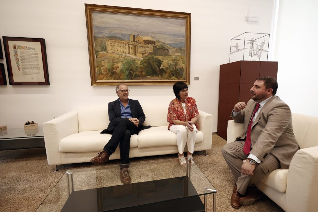 Los portavoces de EH Bildu se han reunido con el presidente del Parlamento foral, Unai Hualde, para determinar apoyos a una candidatura a la presidencia de Navarra
