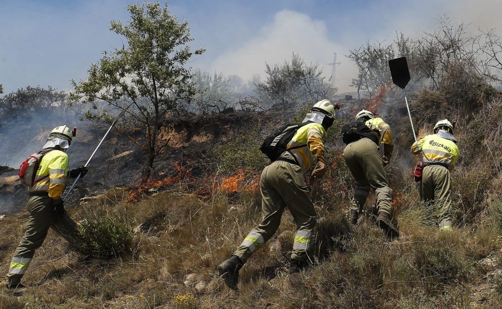 Imagen de los efectivos de bomberos trabajando en el incendio forestal de San Martín de Unx de junio de 2022