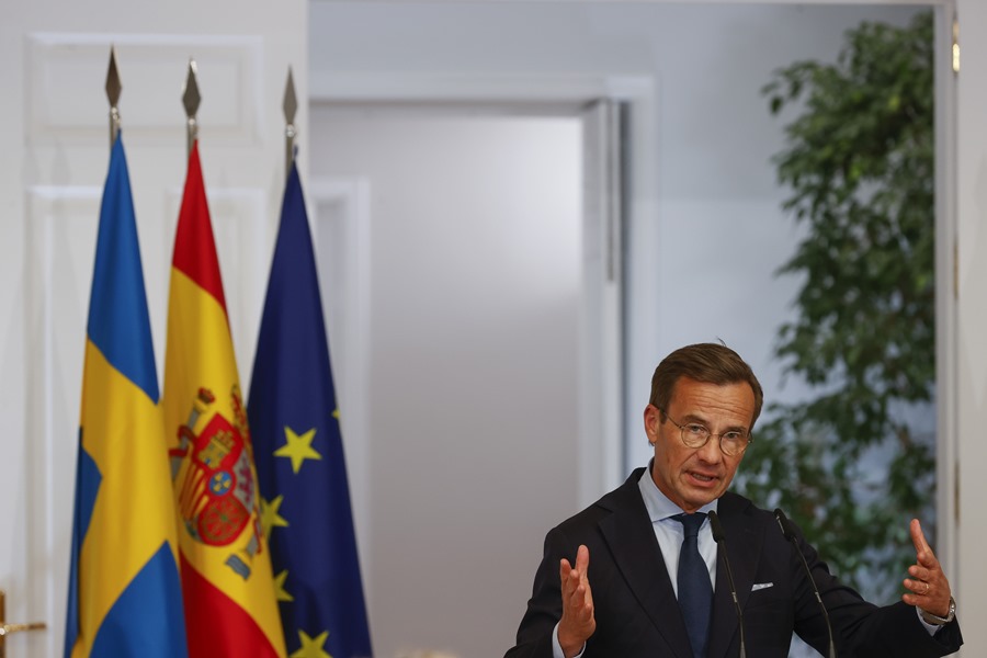  El primer ministro de Suecia, Ulf Kristersson, durante rueda de prensa en el Palacio de la Moncloa, en su visita a España el pasado 5 de junio. 