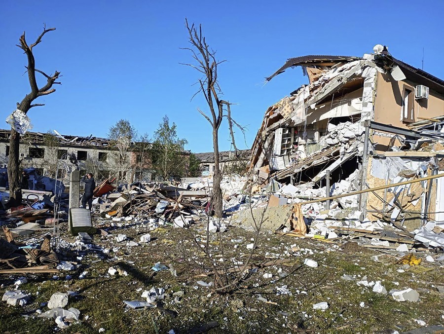 Image provided by the Governor of Dnipropetrovsk of the damage caused by the impact of a rocket in the Dnipro area, in central Ukraine, this past June 4