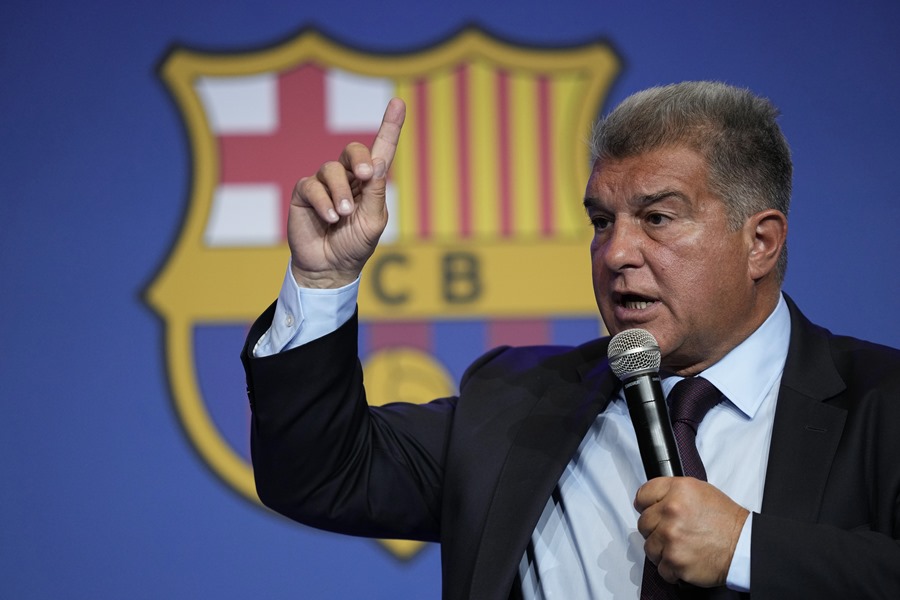 El presidente del FC Barcelona, Joan Laporta, durante una rueda de prensa sobre el caso Negreira.
