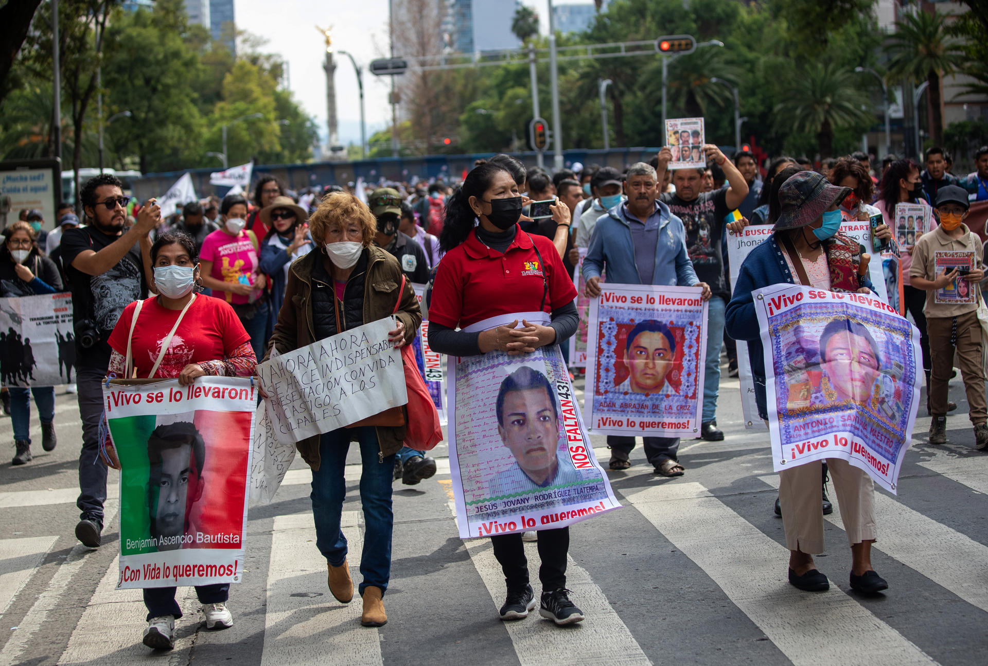 Relatives of the 43 disappeared students of the Ayotzinapa Rural Normal School during a march in Mexico City, Mexico, on June 26, 2022. EFE-EPA FILE/Isaac Esquivel