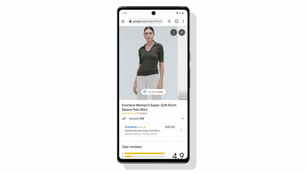 Imagen cedida hoy por Google que muestra la página de entrada de la aplicación de su probador de ropa virtual con inteligencia artificial (IA). EFE/Google
