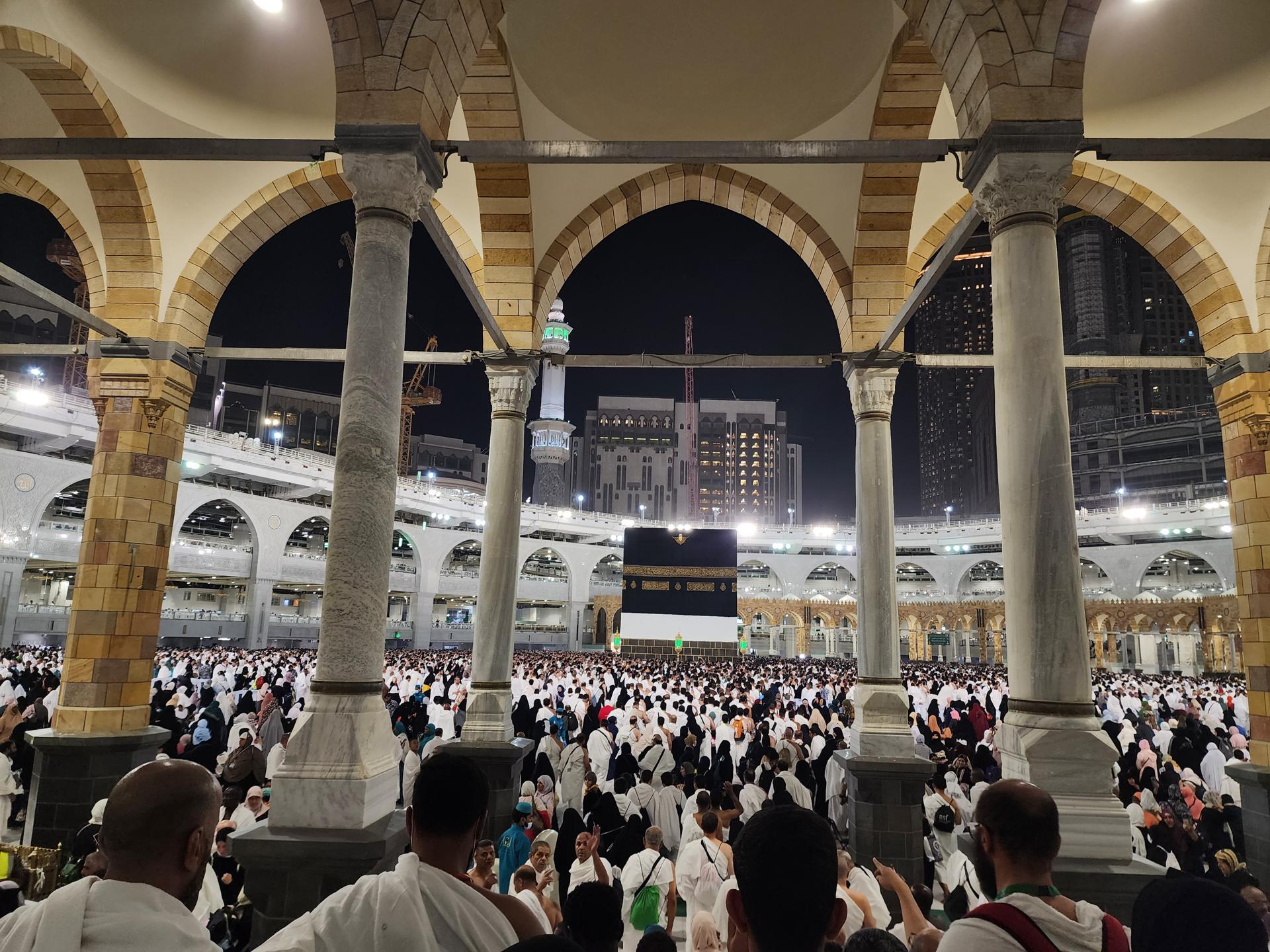 Muslims perform the Tawaf (circumambulation) around Kaaba, the holiest site in Islam, at al-Masjid al-Haram, in preparation of the start of the Hajj 2023 pilgrimage, Mecca, Saudi Arabia, 25 June 2023 (issued 26 June 2023). EFE/EPA/ASHRAF AMRA
