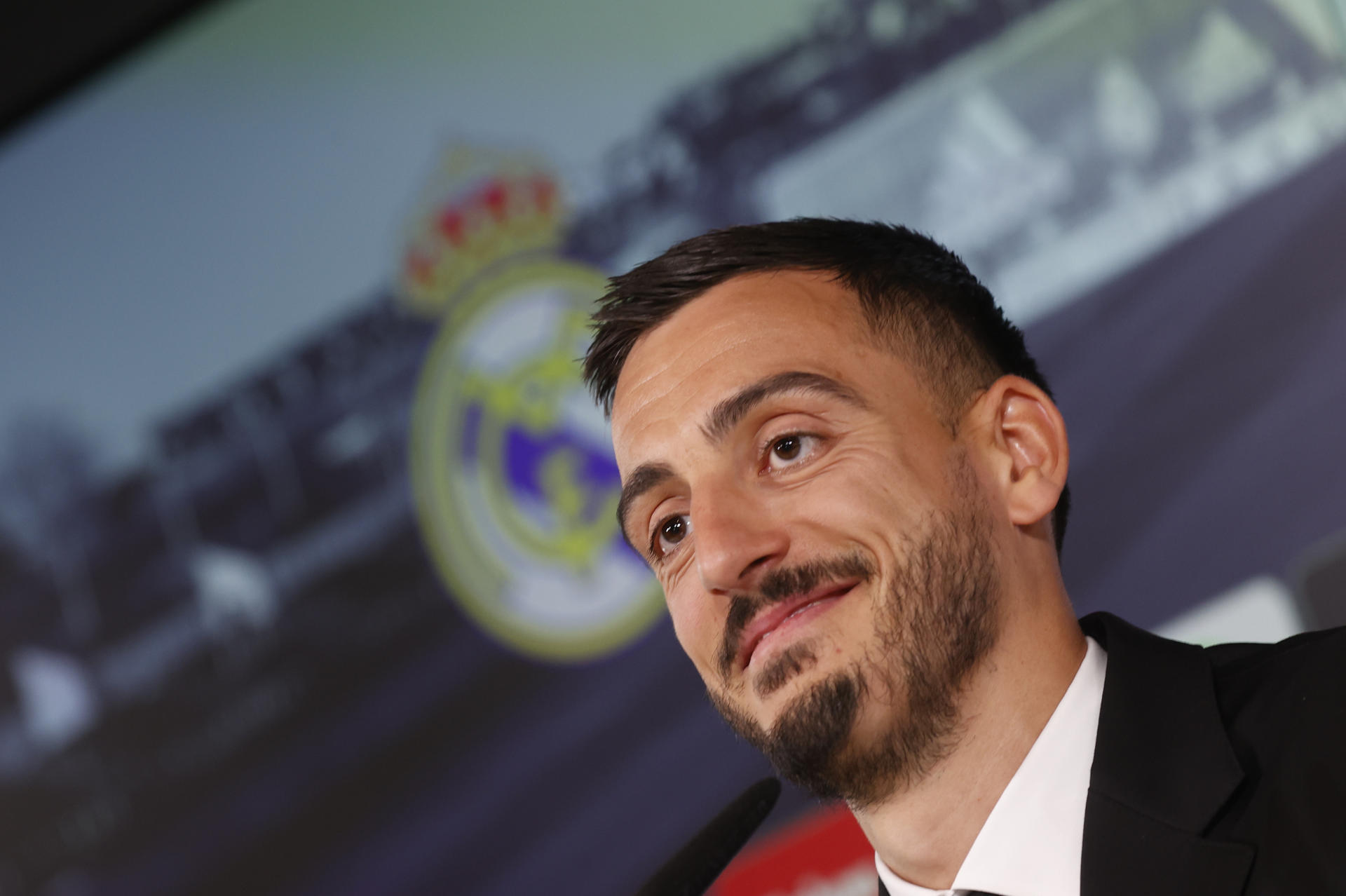 Real Madrid's new forward Joselu Mato attends his presentation press conference at Valdebebas Sports City in Madrid, Spain, 20 June 2023. Joselu will play for Real Madrid on loan from Espanyol during 23/24 season. EFE/ Javier Lizon
