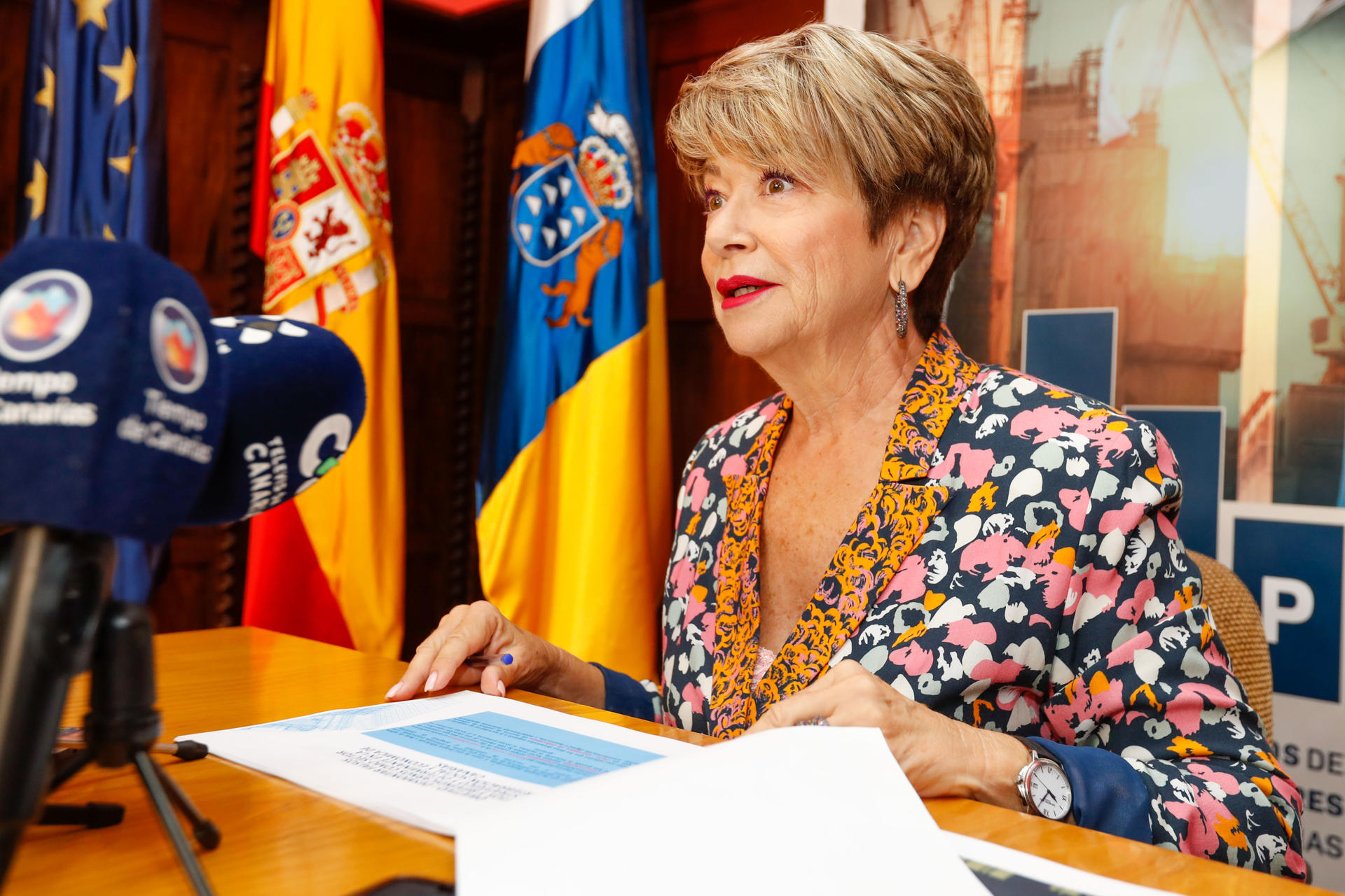 La presidenta de la Asociación de Empresarios Constructores y Promotores de la provincia de Las Palmas, María de la Salud Gil, presentó este jueves un informe sobre la evolución del sector entre los años 2007 y 2022. EFE/ Elvira Urquijo A.