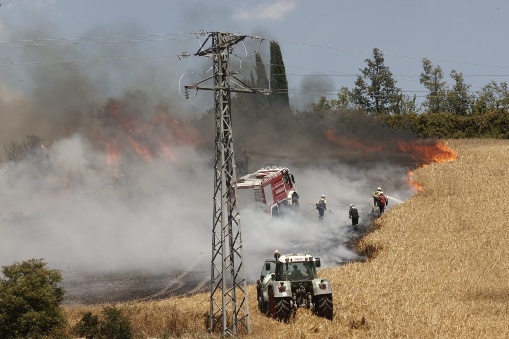 Imagen de las labores de extinción el 14 de julio del incendio forestal que se declaró entre Olloki y Alzuza.