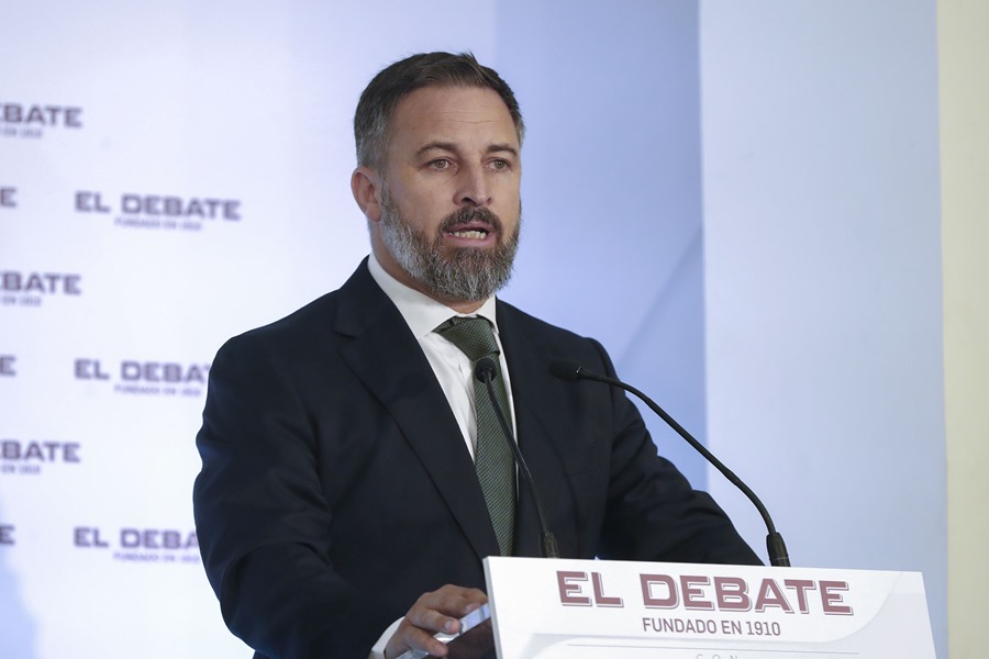 El líder de Vox, Santiago Abascal, protagoniza un desayuno informativo organizado por el diario El Debate este martes en Madrid