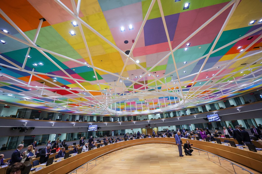 Vista general de la sala del Consejo de Asuntos Exteriores de la UE en Bruselas,