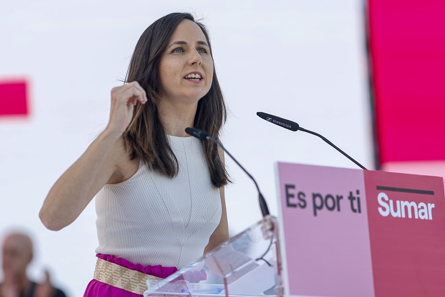 La secretaria general de Podemos, Ione Belarra, en una imagen de la campaña con Sumar.