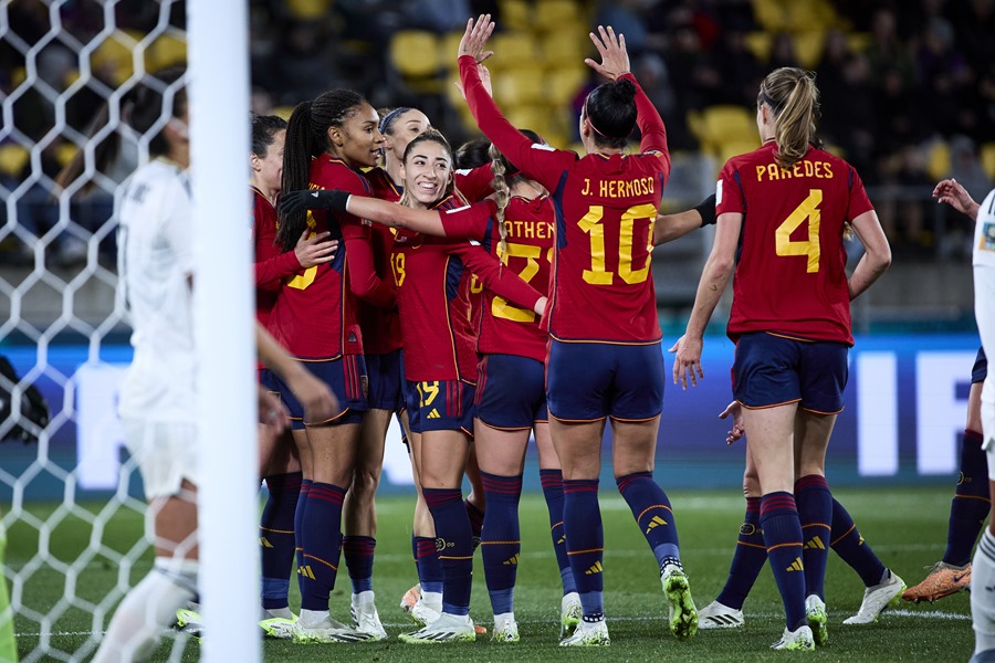 Jugadoras de la selección española de fútbol celebran durante el primer partido de la fase de grupos del Mundial de Australia y Nueva Zelanda, que afrontó contra Costa Rica
