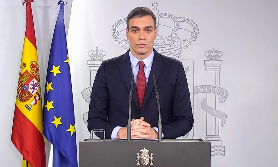 Captura de vídeo del presidente del Gobierno, Pedro Sánchez, en una declaración institucional para aprobar el estado de alarma en 2020.