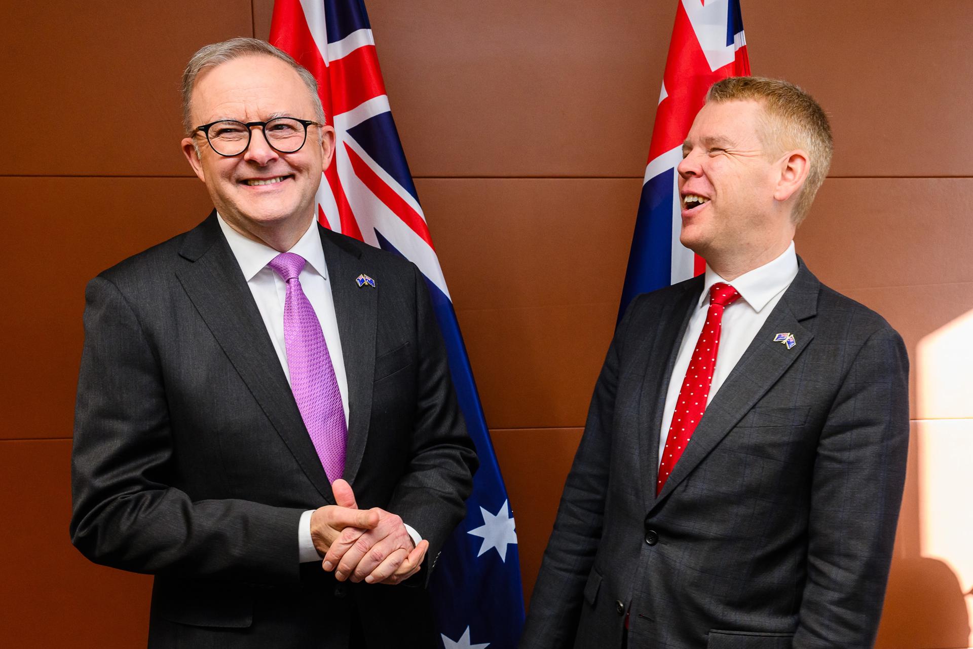 Australian Prime Minister Anthony Albanese meets with New Zealand's Prime Minister Chris Hipkins at New Zealand Parliament in Wellington, New Zealand, 26 July 2023. EFE/EPA/MARK COOTE AUSTRALIA AND NEW ZEALAND OUT