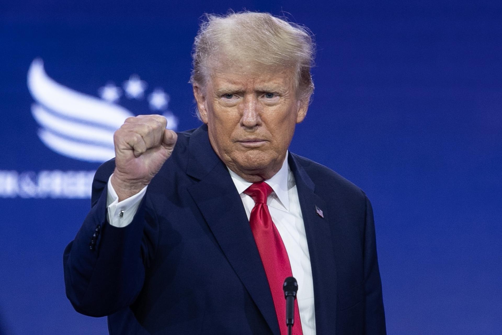 A file photo of former US President Donald Trump in Washington DC. Trump said on 18 July 2023 that he is a target of the federal investigation into the 6 January 2021 siege of the US Capitol and expects to be arrested as part of that probe. In a post on his Truth Social microblogging platform, Trump said Special Counsel Jack Smith has sent him a letter stating he has four days to report to the grand jury tasked with deciding whether to indict him in the invasion of the Capitol building by his supporters.
 EFE/EPA/MICHAEL REYNOLDS