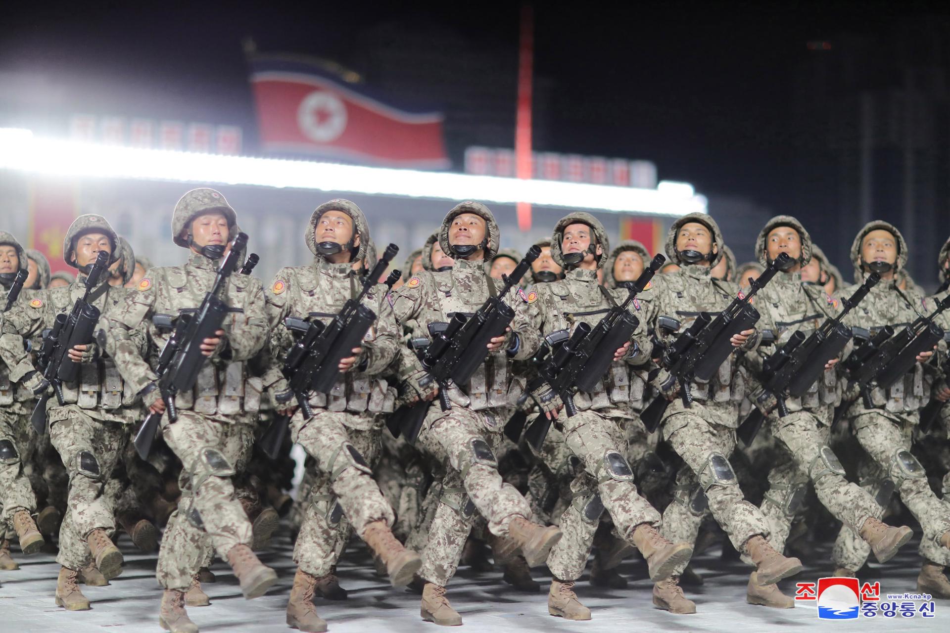 A photo released by the official North Korean Central News Agency (KCNA) shows North Korean soldiers during a military parade on the occasion of the 75th founding anniversary of the Workers' Party of Korea, at Kim Il Sung Square in Pyongyang, North Korea, 10 October 2020. EFE-EPA/KCNA/FILE
